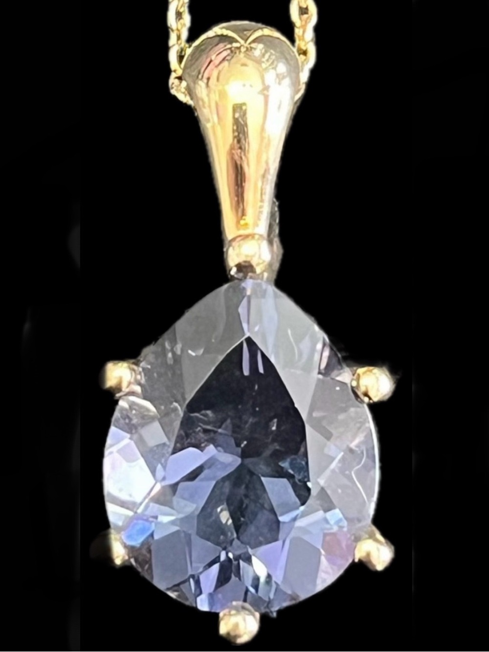Suzanne Somers vintage iolite solitaire pendant slide chain necklace Gold HSN